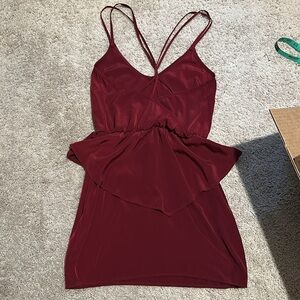 Burgundy Strappy Peplum Dress